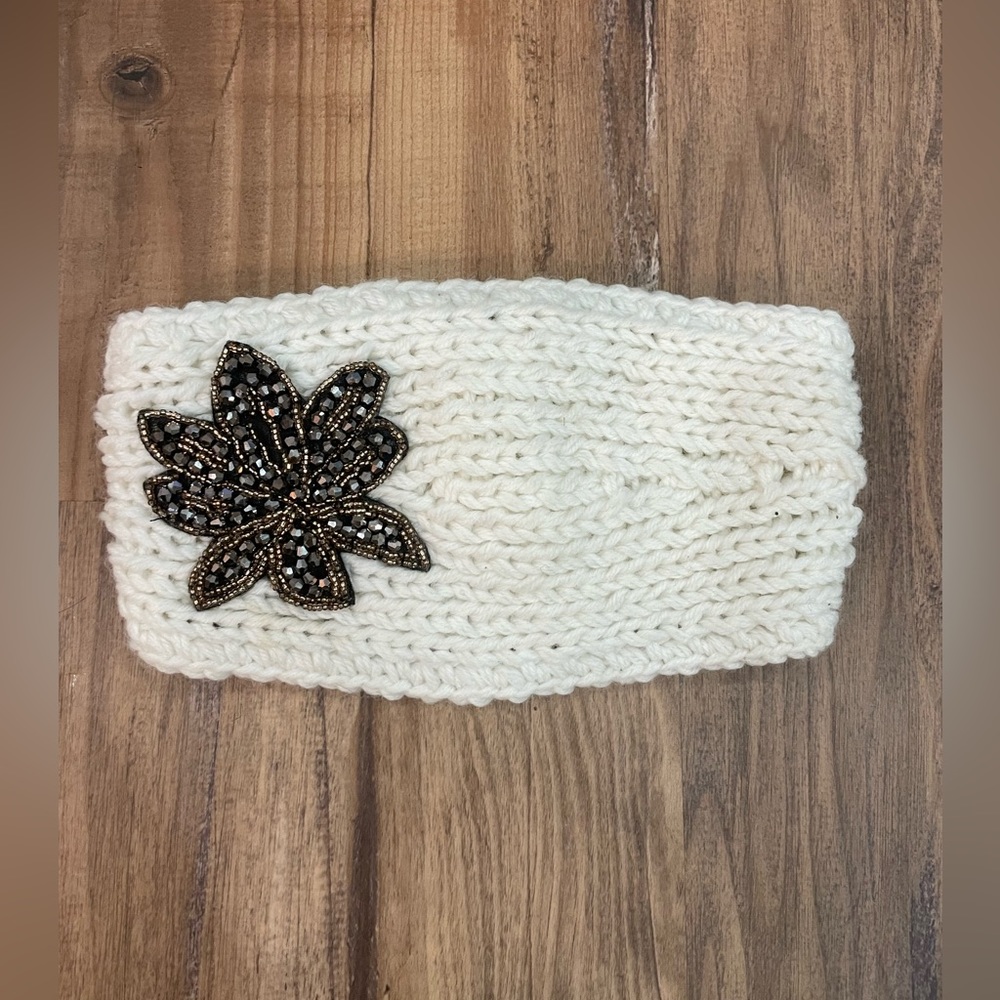 Cream Embellished Ear Warmer Headband